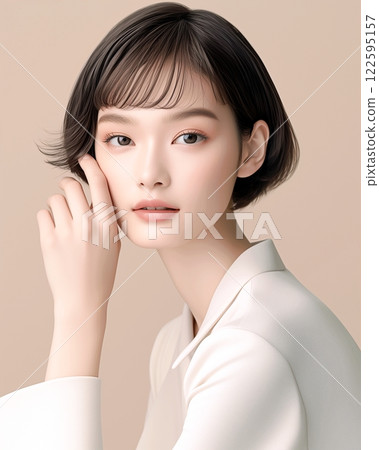 Beautiful skin woman with makeup "AI generated image" 122595157