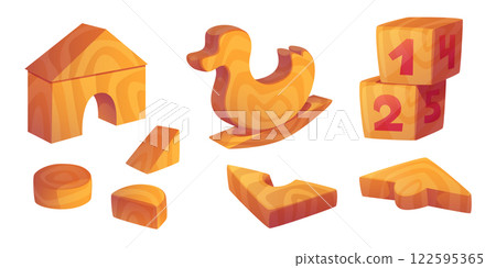 Wooden toys set isolated on white background 122595365