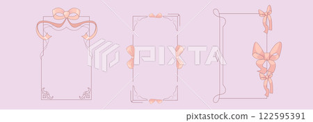 Coquette vintage frames with ribbon bows on pink Coquette vintage frames with ribbon bows on pink 122595391