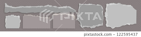 Torn paper pieces set on transparent background Torn paper pieces set on transparent background 122595437