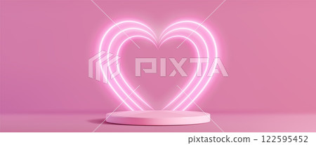 Love neon podium design with glowing pink heart 122595452