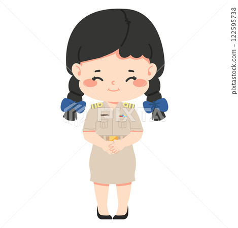 woman teacher bowing in apology and paying respect 122595738