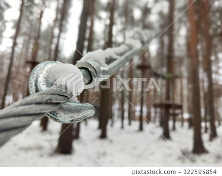 Snowy Rope Park Cable Detail Snowy Rope Park Cable Detail 122595854