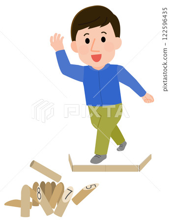一名男子進行 Mölkky 鍛煉的插圖 一名男子進行 Mölkky 鍛煉的插圖 122596435