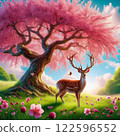 Deer standing under a cherry tree 122596552