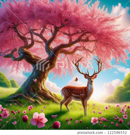 Deer standing under a cherry tree 122596552