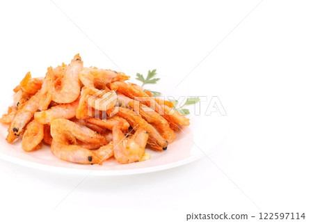 Deep fried shrimp with shells, snacks, light background Deep fried shrimp with shells, snacks, light background 122597114