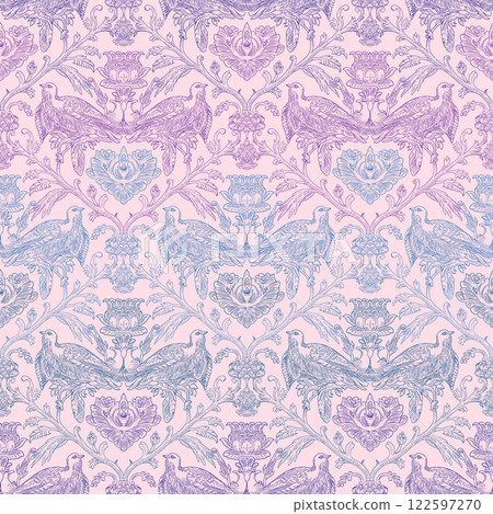 Birds and Floral Seamless Pattern: Elegant Vector Illustration for Fabrics, Wallpapers, and Packaging Design Birds and Floral Seamless Pattern: Elegant Vector Illustration for Fabrics, Wallpapers, and Packaging Design 122597270