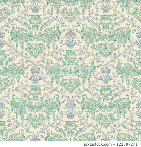 Birds and Floral Seamless Pattern: Elegant Vector Illustration for Fabrics, Wallpapers, and Packaging Design 122597271