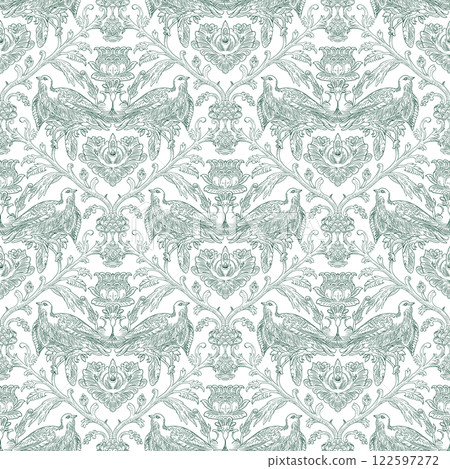 Birds and Floral Seamless Pattern: Elegant Vector Illustration for Fabrics, Wallpapers, and Packaging Design Birds and Floral Seamless Pattern: Elegant Vector Illustration for Fabrics, Wallpapers, and Packaging Design 122597272