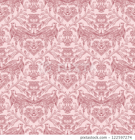 Birds and Floral Seamless Pattern: Elegant Vector Illustration for Fabrics, Wallpapers, and Packaging Design Birds and Floral Seamless Pattern: Elegant Vector Illustration for Fabrics, Wallpapers, and Packaging Design 122597274