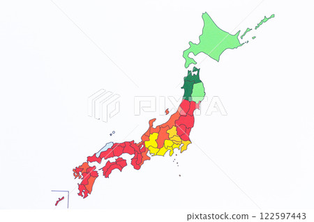 日本列島地圖及花粉散佈狀況 日本列島地圖及花粉散佈狀況 122597443
