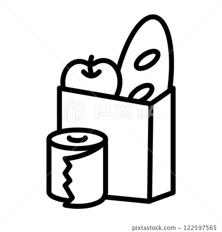 消耗品圖像圖示。有蘋果、麵包和衛生紙。 122597565