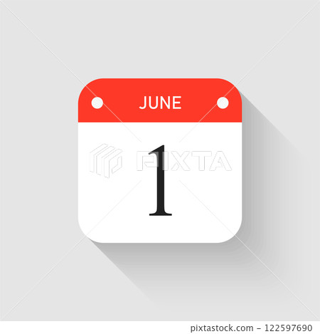 Vector icon page day calendar - 1 June month Vector icon page day calendar - 1 June month 122597690