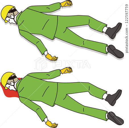 現場工作中的危險狀況。工人摔倒暈倒的插圖 現場工作中的危險狀況。工人摔倒暈倒的插圖 122597759