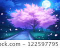 公園裡的筆直路上，月光下櫻花翩翩起舞 122597795