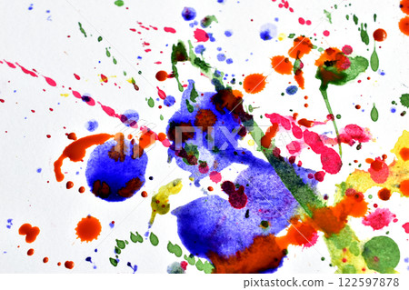 Abstraction. Drops of paint splashed on a white background. Abstraction. Drops of paint splashed on a white background. 122597878