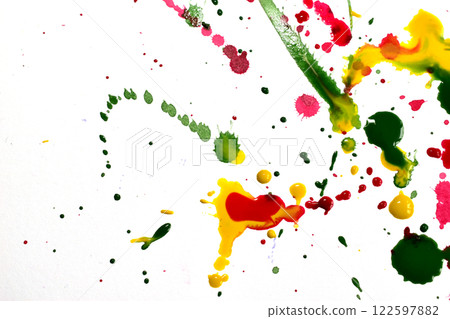 Abstraction. Drops of paint splashed on a white background. Abstraction. Drops of paint splashed on a white background. 122597882