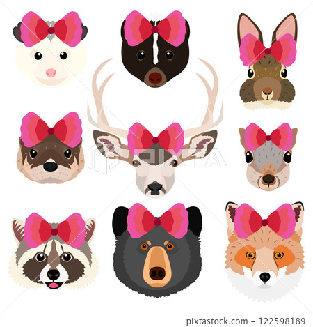 Forest animal faces with ribbons Forest animal faces with ribbons 122598189