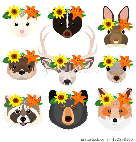 森林動物臉與花環 森林動物臉與花環 122598190