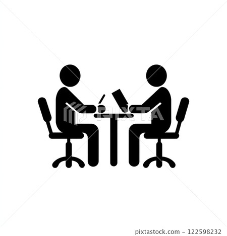 Black and white icon of businessmen in a meeting 122598232