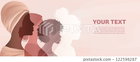 Group silhouette of multicultural women. Women s history month. International women s day. Empowerment inclusion - Diversity - equality - or girl power or concept. Banner copy space 122598287