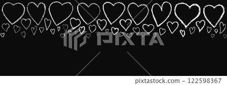 Hand drawn Valentines heart with chalk, crayon, grunge texture banner. Vector stoke illustration isolated on black background for decoration template wedding greeting card, invitation, menu. EPS10 122598367