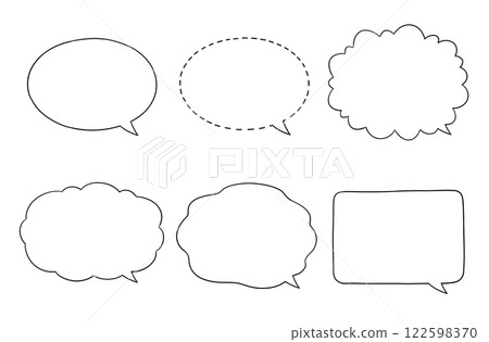 Hand-drawn manga-style speech bubbles: landscape, horizontal, monochrome, transparent Hand-drawn manga-style speech bubbles: landscape, horizontal, monochrome, transparent 122598370