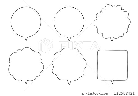 Hand-drawn manga-style speech bubble: circle, downward, monochrome, transparent Hand-drawn manga-style speech bubble: circle, downward, monochrome, transparent 122598421