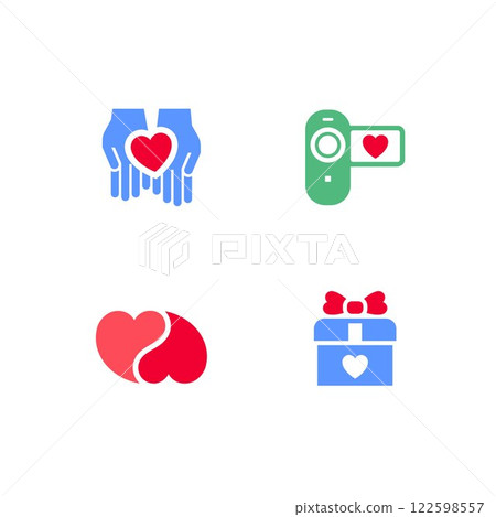 Set icons or Valentines day symbols, holiday signs designed for celebration, vector trendy modern style 122598557