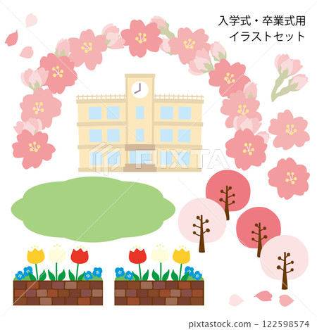 春季學校向量插圖集(適合入學和畢業典禮) 春季學校向量插圖集(適合入學和畢業典禮) 122598574