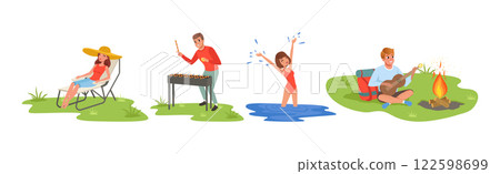 Man and Woman Tourist Hiking Have Adventure Vector Set 122598699