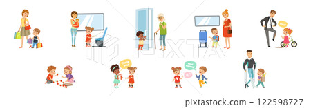 Kids with Good Manners and Polite Behavior Vector Set 122598727