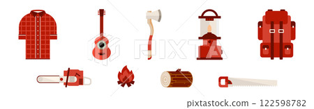 Flat Lumberjack Object and Element Vector Set Flat Lumberjack Object and Element Vector Set 122598782
