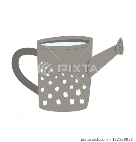 Metal watering can or pot isolated on white background. Cartoon vector illustration. Modern gardening tool Metal watering can or pot isolated on white background. Cartoon vector illustration. Modern gardening tool 122598958