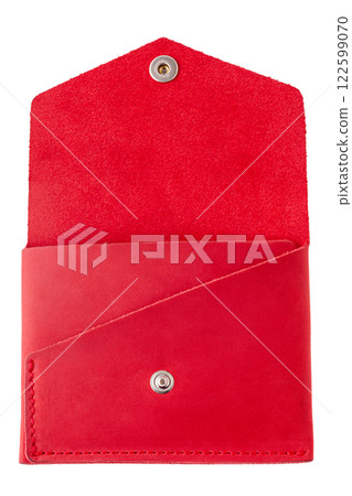 Red wallet made of genuine red nubuck leather. Red wallet made of genuine red nubuck leather. 122599070