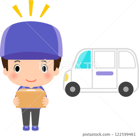 Delivery man carrying a box and a wagon 122599461