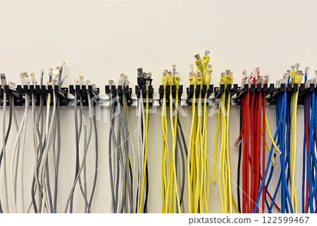 Colorful wires patch cord, network and computer technology background 122599467