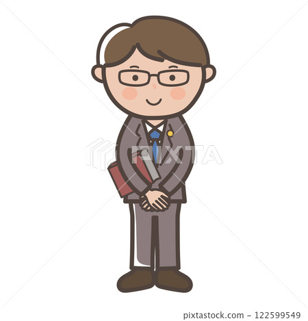 Full-body illustration of a male lawyer listening with a smile Full-body illustration of a male lawyer listening with a smile 122599549