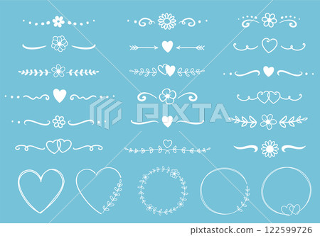 Frame with flowers, border, dividers set, monogram with hearts, wildflowers and wreath eucalyptus branch Frame with flowers, border, dividers set, monogram with hearts, wildflowers and wreath eucalyptus branch 122599726