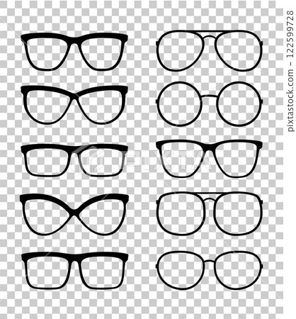 Set of isolated transparent eyeglasses, sunglasses 122599728