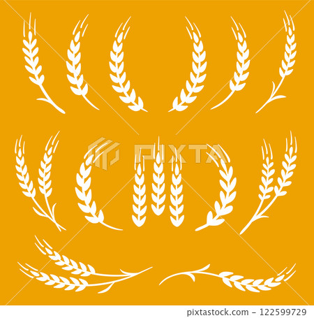 silhouette of weat ears, barley and rye stalks set icons 122599729