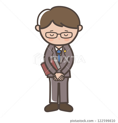 Full-body illustration of a male lawyer bowing his head and apologizing 122599810
