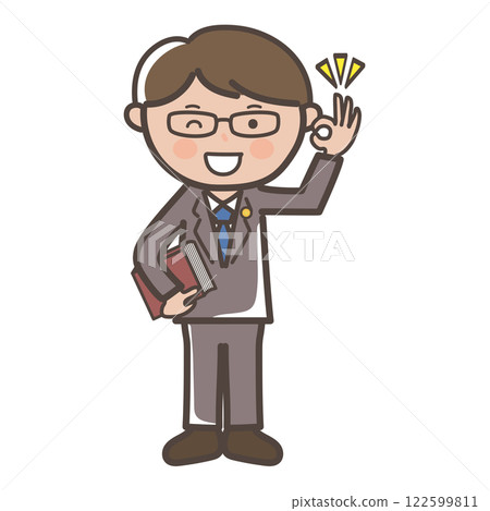 Full-body illustration of a male lawyer sending an OK sign of understanding 122599811