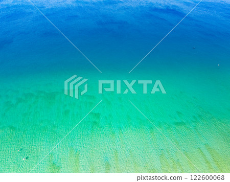 Amazing sea surface in summer season background,Nature waves sea beach background,High angle view waves seascape nature view,Wide angle drone shot,Top view beach sand 122600068