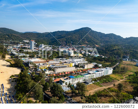 Aerial view drone photography High angle view of Karon city building, Phuket province Thailand Aerial view drone photography High angle view of Karon city building, Phuket province Thailand 122600072