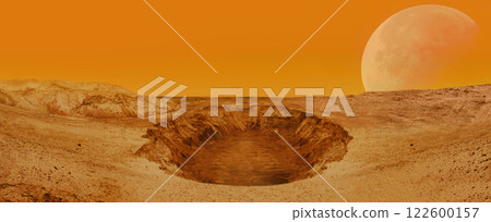 Apocalyptic Surreal unusual landscape, red surface of the planet Mars Apocalyptic Surreal unusual landscape, red surface of the planet Mars 122600157