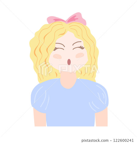 Little blonde girl with crying, unsatisfied or blowing out facial expression. Cartoon vector isolated illustration Little blonde girl with crying, unsatisfied or blowing out facial expression. Cartoon vector isolated illustration 122600241