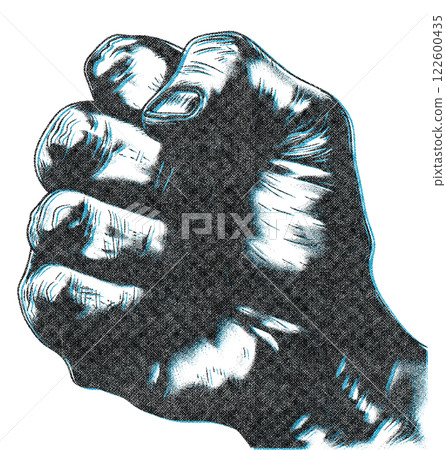 Men Thumbs Down Hand Illustration with Risograph Overprint and Retro Texture on White Background 122600435