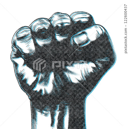 Men Thumbs Down Hand Illustration with Risograph Overprint and Retro Texture on White Background 122600437